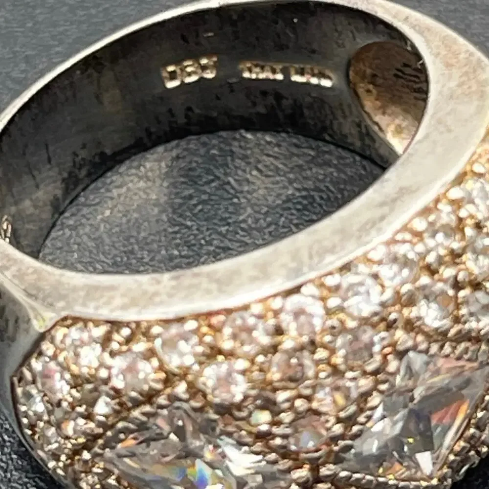 DBJ Designer Ladies Sterling Silver Rhinestone Cocktail Jewelry Ring‎ Size 8.25